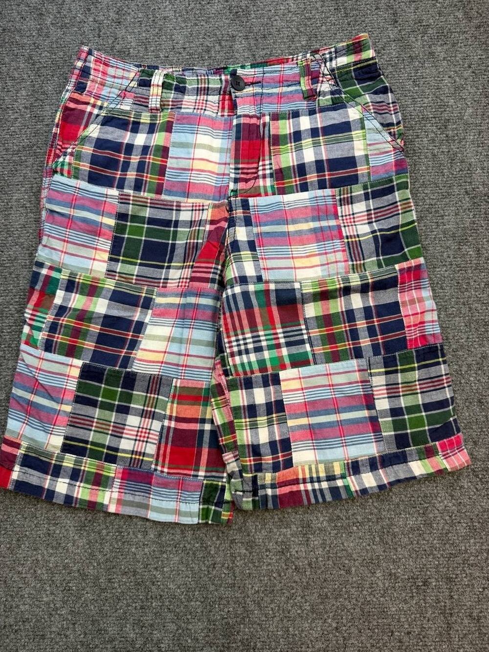 Tommy Hilfiger Boys Size 10 Madras Plaid Patchwork Cotton Bermuda Shorts